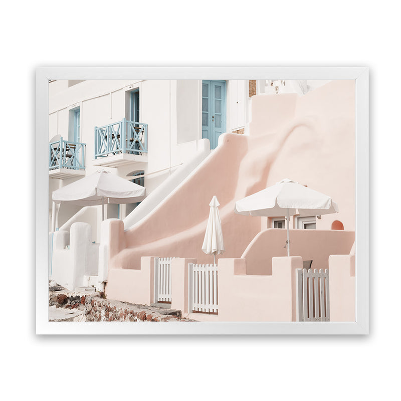 Shop Oia Rose Pink Villa I Photo Art Print-Greece, Landscape, Neutrals, Photography, Pink, View All-framed poster wall decor artwork