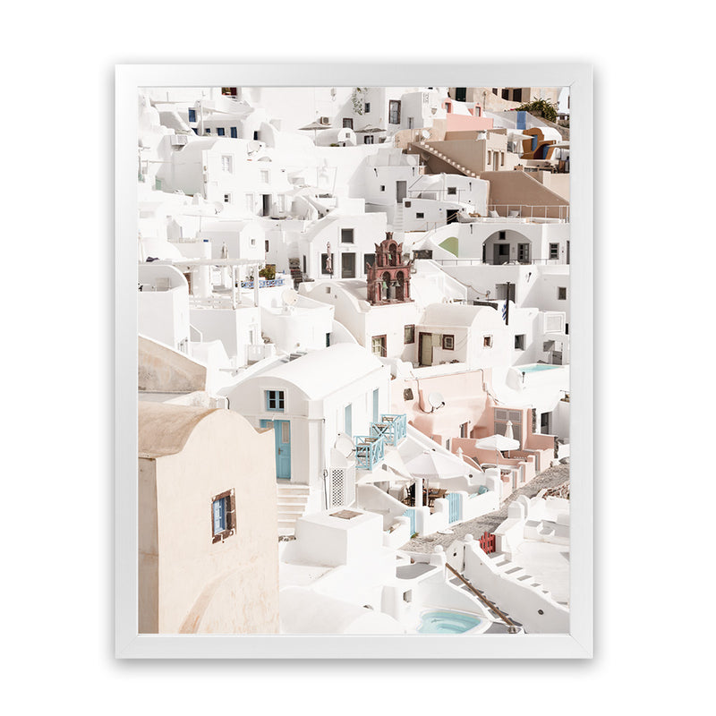 Shop Oia Panorama I Photo Art Print-Greece, Neutrals, Photography, Portrait, View All, White-framed poster wall decor artwork
