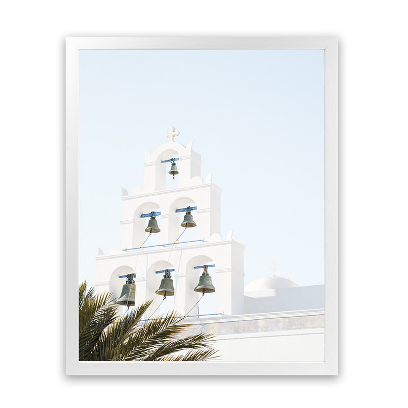 Shop Santorini Church Bells II Photo Art Print-Greece, Green, Photography, Portrait, View All, White-framed poster wall decor artwork