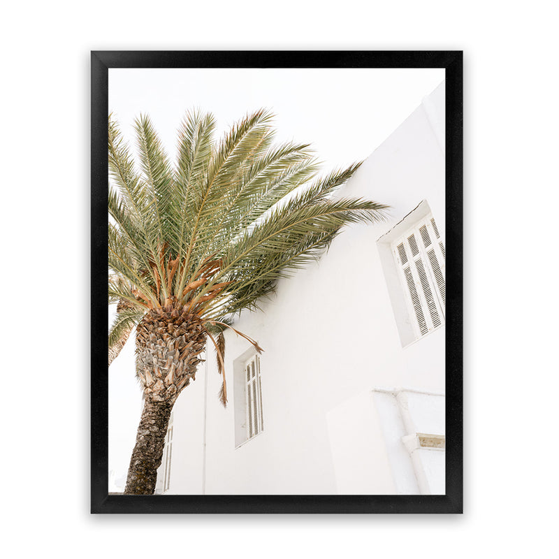 Shop Mykonos Palm Villa II Photo Art Print-Coastal, Greece, Green, Photography, Portrait, View All, White-framed poster wall decor artwork