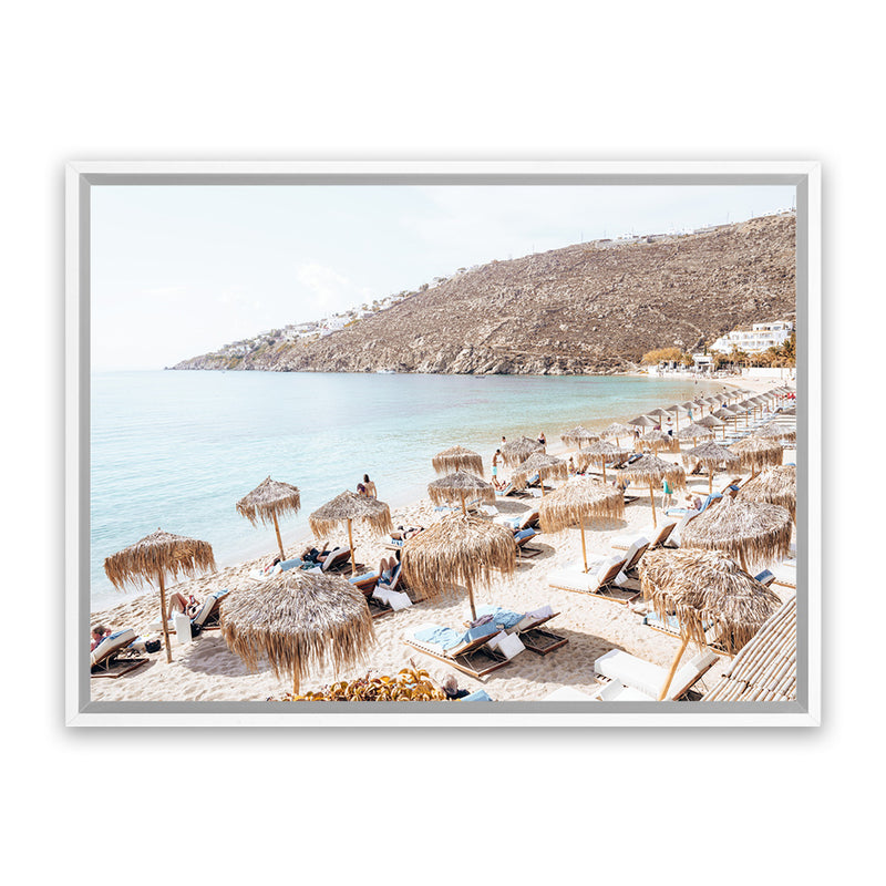Shop Mykonos Beach I Photo Canvas Art Print-Brown, Coastal, Greece, Horizontal, Landscape, Neutrals, Photography, Photography Canvas Prints, Rectangle, View All-framed wall decor artwork