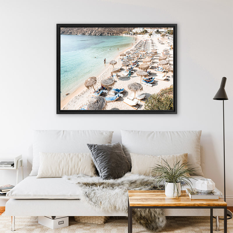Shop Mykonos Beach II Photo Canvas Art Print-Brown, Coastal, Greece, Horizontal, Landscape, Neutrals, Photography, Photography Canvas Prints, Rectangle, View All-framed wall decor artwork