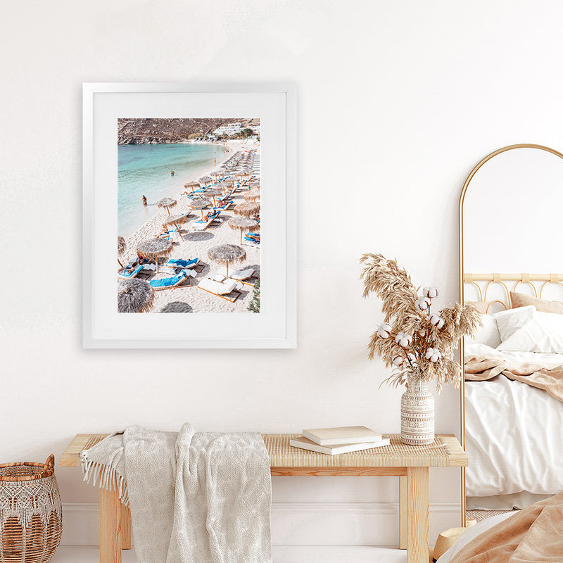 Shop Mykonos Beach III Photo Art Print-Brown, Coastal, Greece, Neutrals, Photography, Portrait, Rectangle, View All-framed poster wall decor artwork