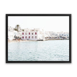 Shop Mykonos Town I Photo Canvas Art Print-Coastal, Greece, Horizontal, Landscape, Photography, Photography Canvas Prints, Rectangle, View All, White-framed wall decor artwork