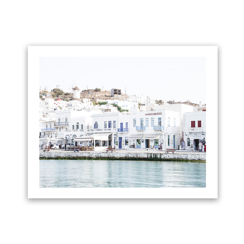 Shop Mykonos Town II Photo Art Print-Blue, Coastal, Greece, Horizontal, Landscape, Photography, Rectangle, View All, White-framed poster wall decor artwork