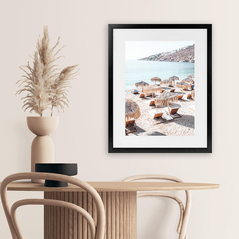 Shop Mykonos Beach IV Photo Art Print-Boho, Brown, Coastal, Greece, Neutrals, Photography, Portrait, Rectangle, View All-framed poster wall decor artwork