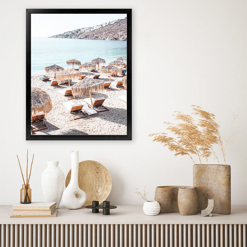 Shop Mykonos Beach IV Photo Art Print-Boho, Brown, Coastal, Greece, Neutrals, Photography, Portrait, Rectangle, View All-framed poster wall decor artwork