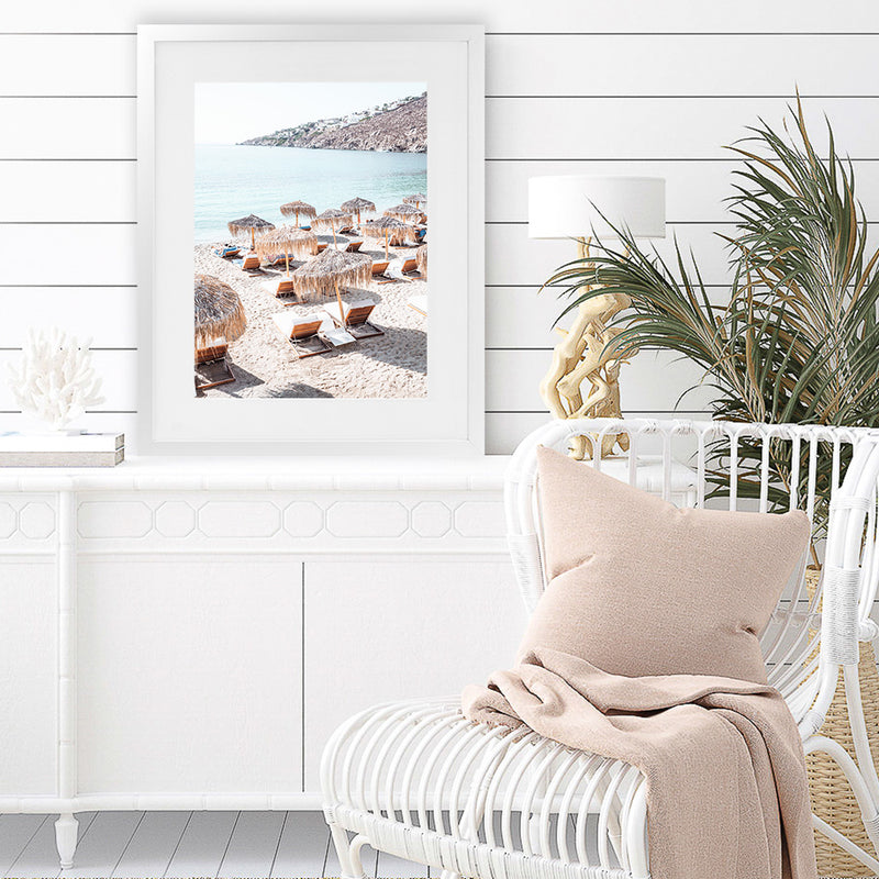 Shop Mykonos Beach IV Photo Art Print-Boho, Brown, Coastal, Greece, Neutrals, Photography, Portrait, Rectangle, View All-framed poster wall decor artwork