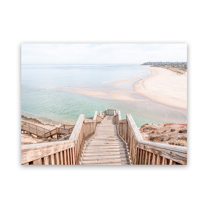 Shop Ocean Stairs Photo Canvas Art Print-Coastal, Horizontal, Landscape, Neutrals, Photography, Photography Canvas Prints, Rectangle, View All-framed wall decor artwork