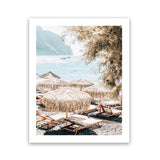 Shop Santorini Beach Parasols Photo Art Print-Boho, Brown, Coastal, Neutrals, Photography, Portrait, Rectangle, Tropical, View All-framed poster wall decor artwork