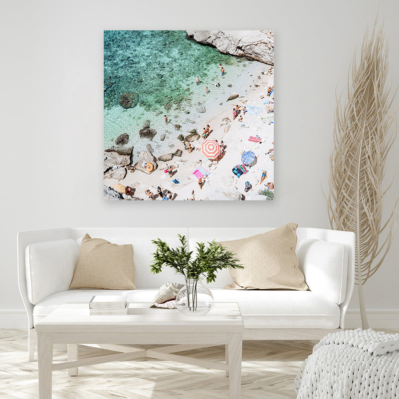 Shop Salento Beach Day Swims I (Square) Photo Canvas Art Print-Amalfi Coast Italy, Blue, Coastal, Green, Neutrals, Photography, Photography Canvas Prints, Square, View All-framed wall decor artwork