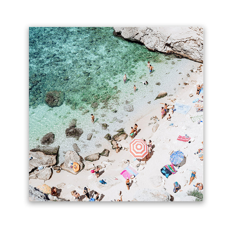 Shop Salento Beach Day Swims I (Square) Photo Art Print-Amalfi Coast Italy, Blue, Coastal, Green, Neutrals, Photography, Square, View All-framed poster wall decor artwork