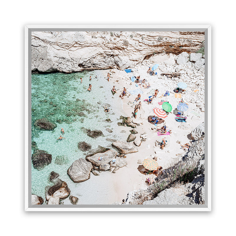 Shop Salento Beach Day Swims II (Square) Photo Canvas Art Print-Amalfi Coast Italy, Blue, Coastal, Green, Neutrals, Photography, Photography Canvas Prints, Square, View All-framed wall decor artwork