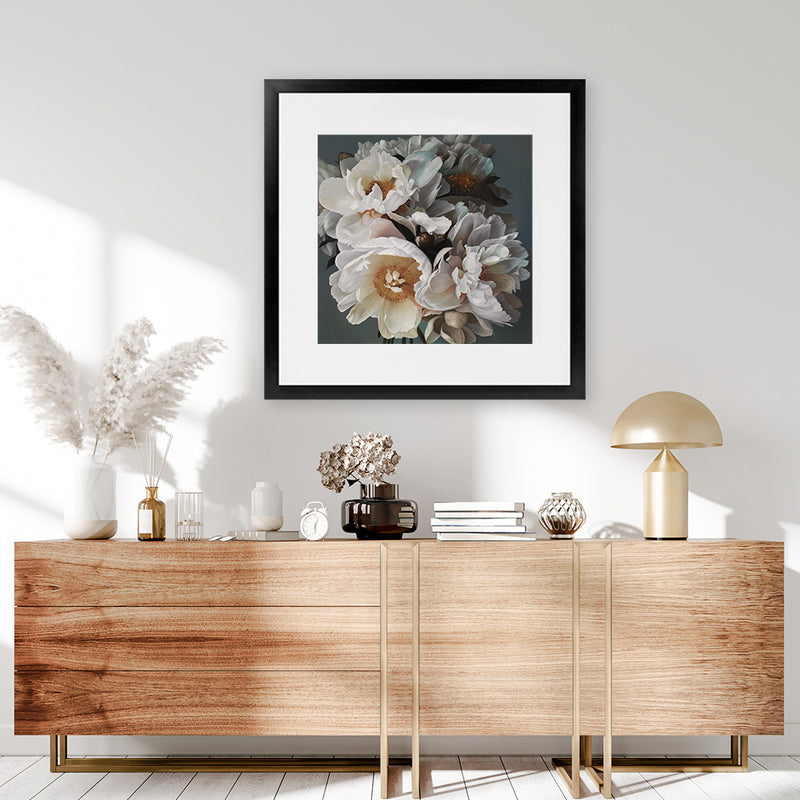 Shop Spring Bouquet (Square) Art Print-Botanicals, Florals, Grey, Hamptons, Square, View All, White-framed painted poster wall decor artwork