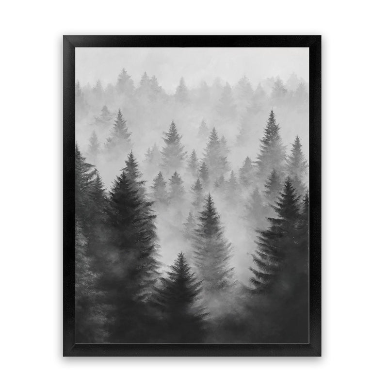 Shop Misty Forest Art Print-Black, Botanicals, Grey, Nature, Portrait, Rectangle, View All-framed painted poster wall decor artwork
