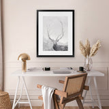 Shop Winter Elk Art Print-Animals, Black, Grey, Hamptons, Nature, Portrait, Rectangle, View All-framed painted poster wall decor artwork
