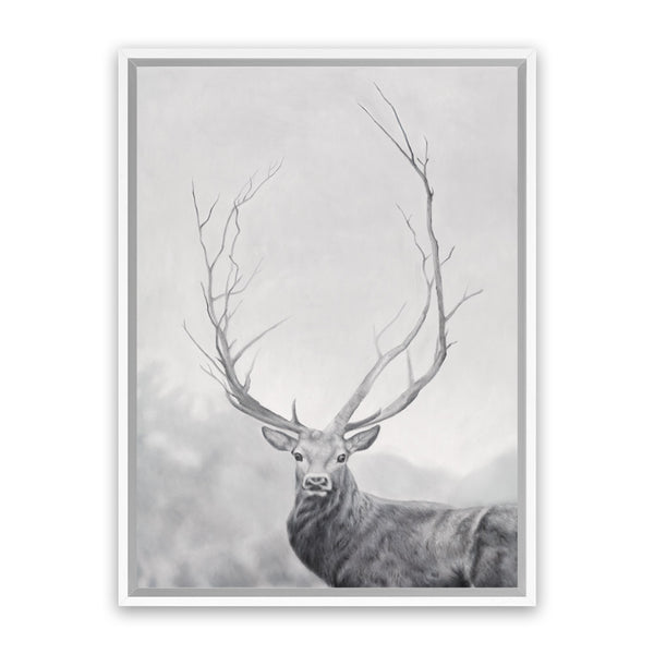 Shop Winter Elk Canvas Art Print-Animals, Black, Grey, Hamptons, Nature, Portrait, Rectangle, View All-framed wall decor artwork