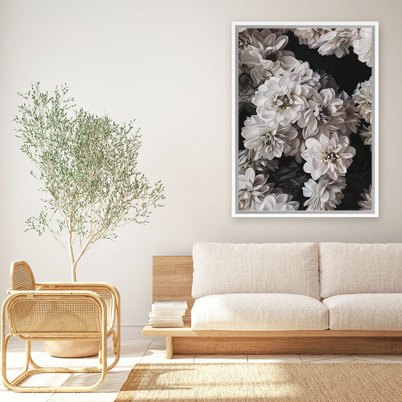 Shop Vintage Blooms Canvas Art Print-Black, Botanicals, Florals, Portrait, Rectangle, View All-framed wall decor artwork