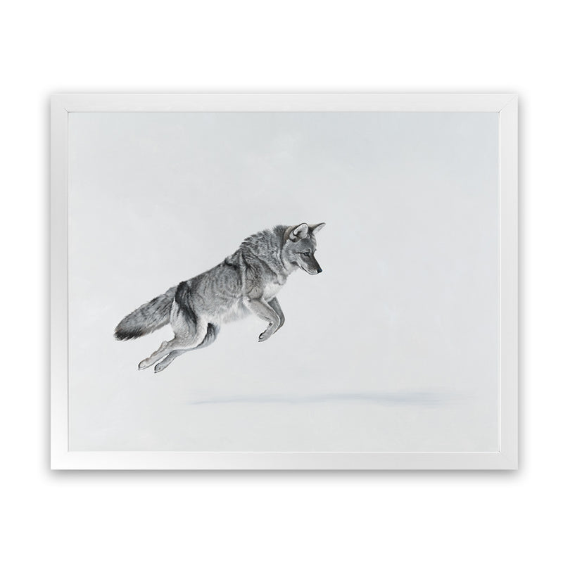 Shop Snow Fox Art Print-Animals, Grey, Horizontal, Landscape, Neutrals, Rectangle, Scandinavian, View All-framed painted poster wall decor artwork