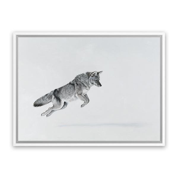Shop Snow Fox Canvas Art Print-Animals, Grey, Horizontal, Landscape, Neutrals, Rectangle, Scandinavian, View All-framed wall decor artwork
