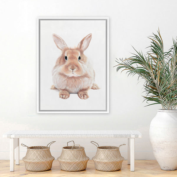 Shop Baby Rabbit II Canvas Art Print-Animals, Baby Nursery, Brown, Neutrals, Portrait, View All-framed wall decor artwork