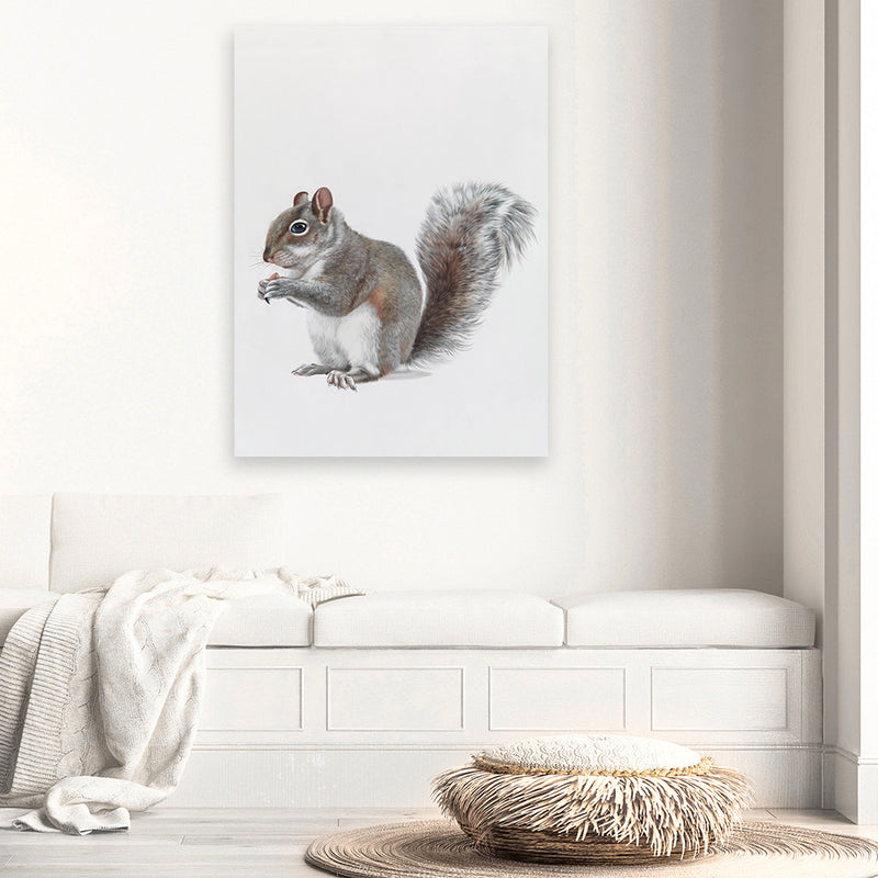 Shop Baby Squirrel Canvas Art Print-Animals, Baby Nursery, Grey, Portrait, View All-framed wall decor artwork