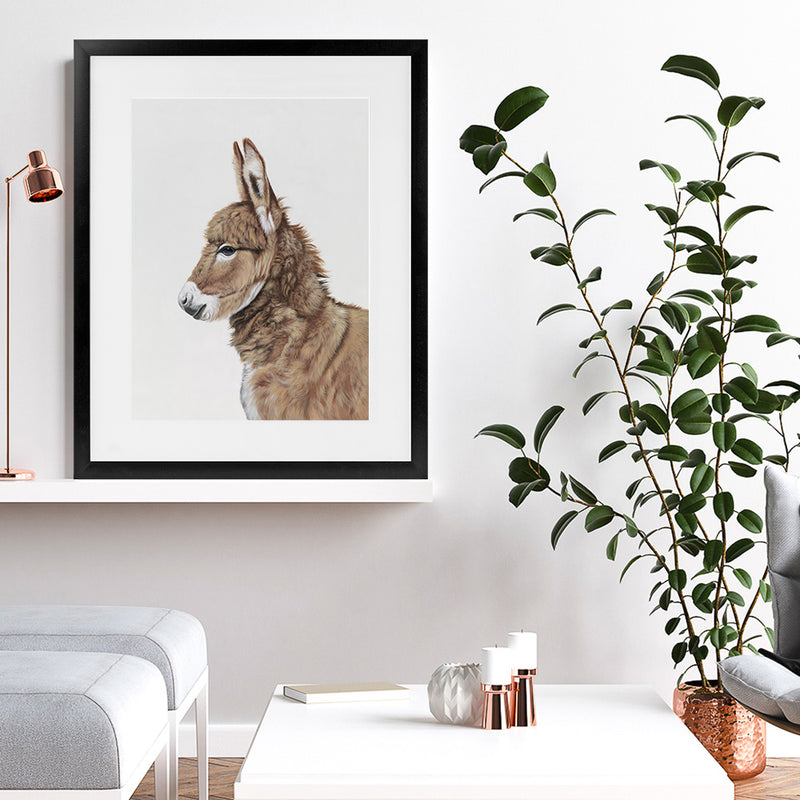 Shop Baby Donkey Art Print-Animals, Brown, Portrait, View All-framed painted poster wall decor artwork