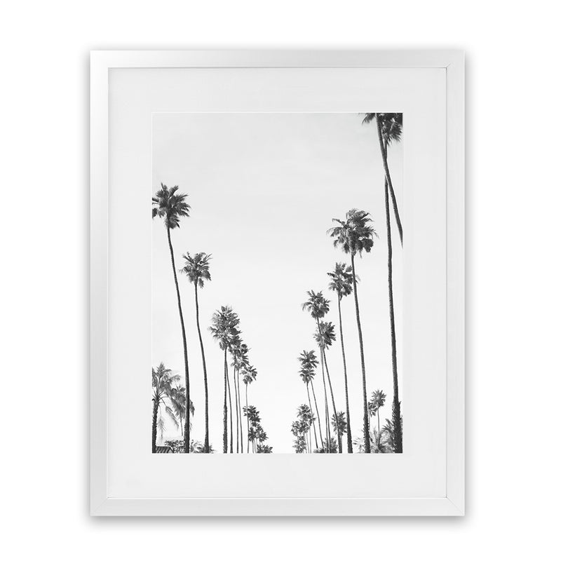 Shop California Palms B&W Art Print-Black, Botanicals, Coastal, Grey, Portrait, Tropical, View All, White-framed painted poster wall decor artwork