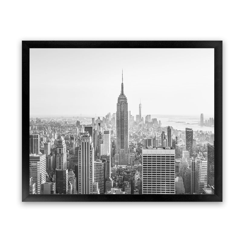 Shop NYC Skyline B&W Photo Art Print-Black, Grey, Horizontal, Landscape, Photography, Rectangle, Scandinavian, View All, White-framed poster wall decor artwork