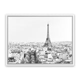 Shop Paris Skyline B&W Photo Canvas Art Print-Black, Grey, Horizontal, Landscape, Photography, Photography Canvas Prints, Rectangle, Scandinavian, View All, White-framed wall decor artwork