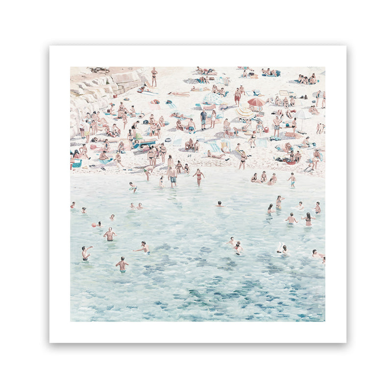 Shop Summer Scene (Square) Art Print-Blue, Coastal, Neutrals, People, Square, View All-framed painted poster wall decor artwork