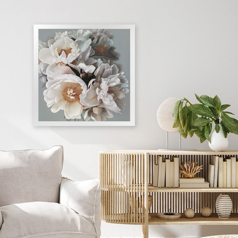 Shop Spring Bouquet II (Square) Art Print-Botanicals, Florals, Grey, Hamptons, Square, View All, White-framed painted poster wall decor artwork