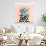 Shop Pink Pineapple (Square) Canvas Art Print-Green, Orange, Square, Tropical, View All, Yellow-framed wall decor artwork
