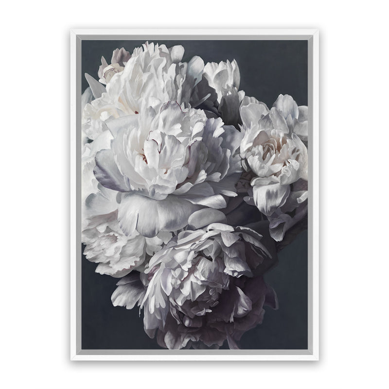 Shop Les Fleurs Canvas Art Print-Blue, Botanicals, Florals, Portrait, Rectangle, View All, White-framed wall decor artwork