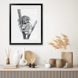 Shop Sleeping Koala Art Print-Animals, Baby Nursery, Black, Grey, Portrait, View All, White-framed painted poster wall decor artwork
