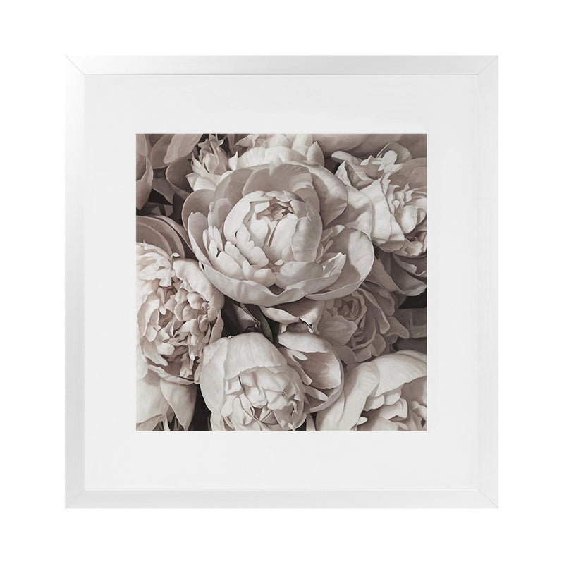 Shop White Peony Buds (Square) Art Print-Botanicals, Florals, Neutrals, Square, View All, White-framed painted poster wall decor artwork