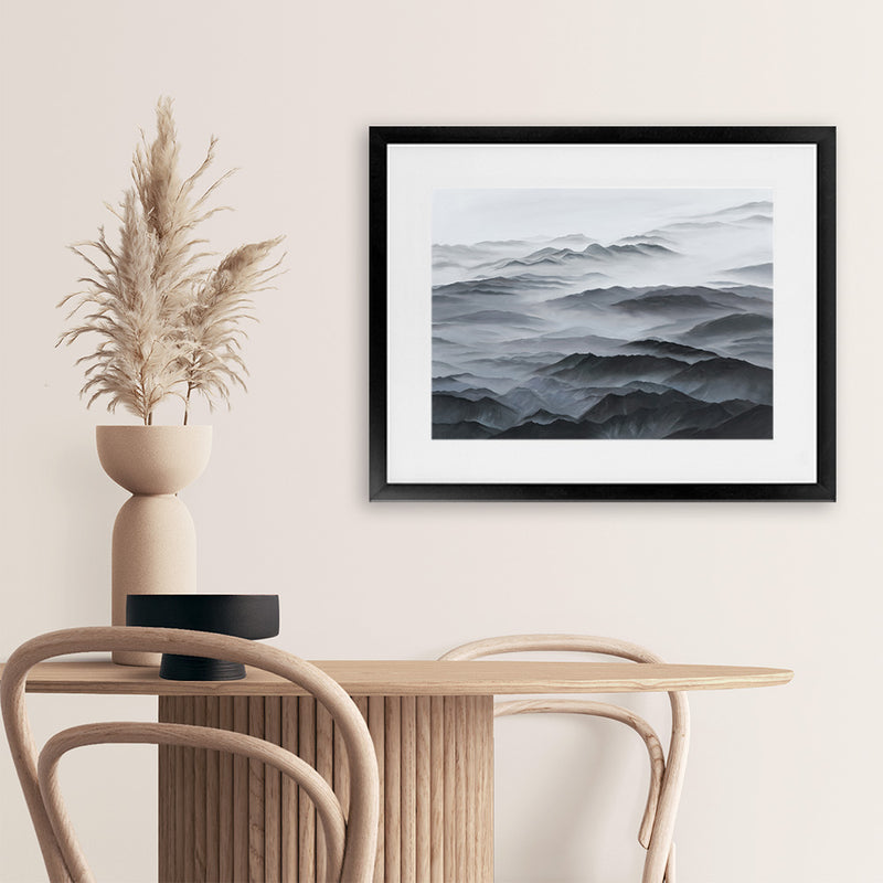 Shop Abstract Mountain Range Art Print-Black, Coastal, Grey, Landscape, Nature, Scandinavian, View All-framed painted poster wall decor artwork
