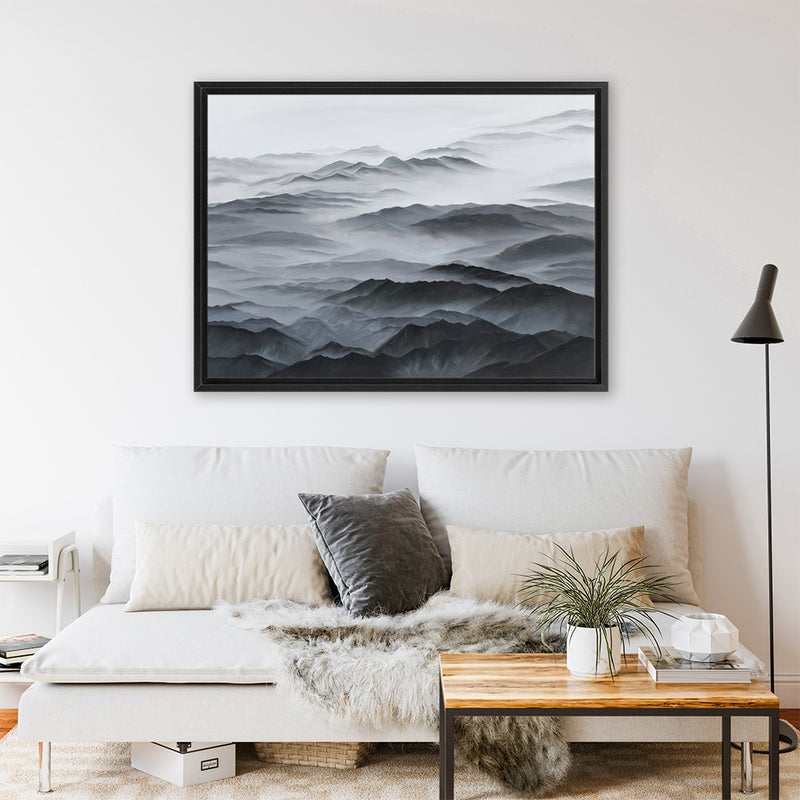 Shop Abstract Mountain Range Canvas Art Print-Black, Coastal, Grey, Landscape, Nature, Scandinavian, View All-framed wall decor artwork