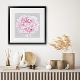 Shop Pink Peony II (Square) Art Print-Botanicals, Florals, Grey, Pink, Square, View All-framed painted poster wall decor artwork