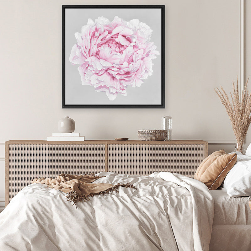 Shop Pink Peony II (Square) Canvas Art Print-Botanicals, Florals, Grey, Pink, Square, View All-framed wall decor artwork