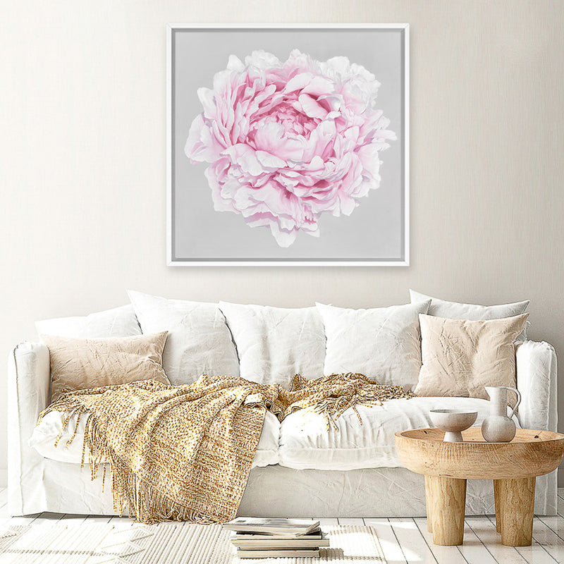 Shop Pink Peony II (Square) Canvas Art Print-Botanicals, Florals, Grey, Pink, Square, View All-framed wall decor artwork
