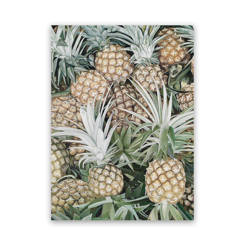 Shop Painted Pineapples Canvas Art Print-Green, Portrait, Rectangle, Tropical, View All, Yellow-framed wall decor artwork