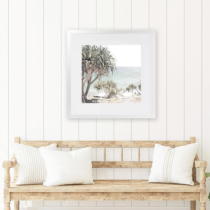 Shop Palm Tree Views (Square) Art Print-Coastal, Green, Neutrals, Square, Tropical, View All-framed painted poster wall decor artwork