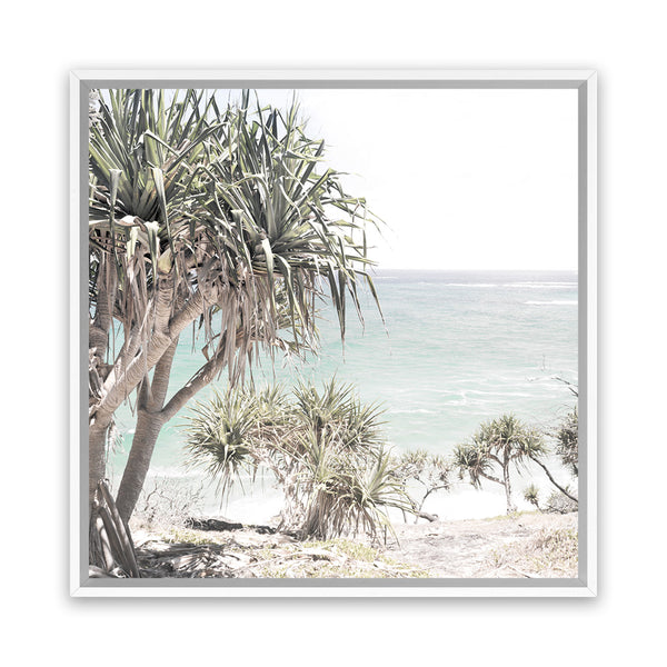 Shop Palm Tree Views (Square) Canvas Art Print-Coastal, Green, Neutrals, Square, Tropical, View All-framed wall decor artwork