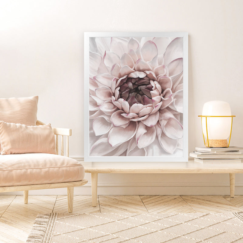 Shop Divine Dahlia II Art Print-Botanicals, Florals, Hamptons, Pink, Portrait, View All-framed painted poster wall decor artwork
