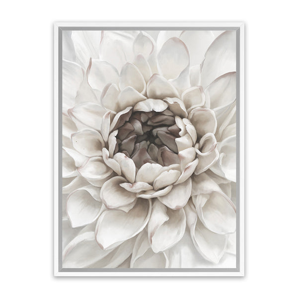 Shop Divine Dahlia III Canvas Art Print-Botanicals, Florals, Hamptons, Portrait, View All, White-framed wall decor artwork