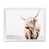 Shop Lone Highland Cow Photo Art Print-Animals, Horizontal, Landscape, Neutrals, Photography, Rectangle, View All-framed poster wall decor artwork