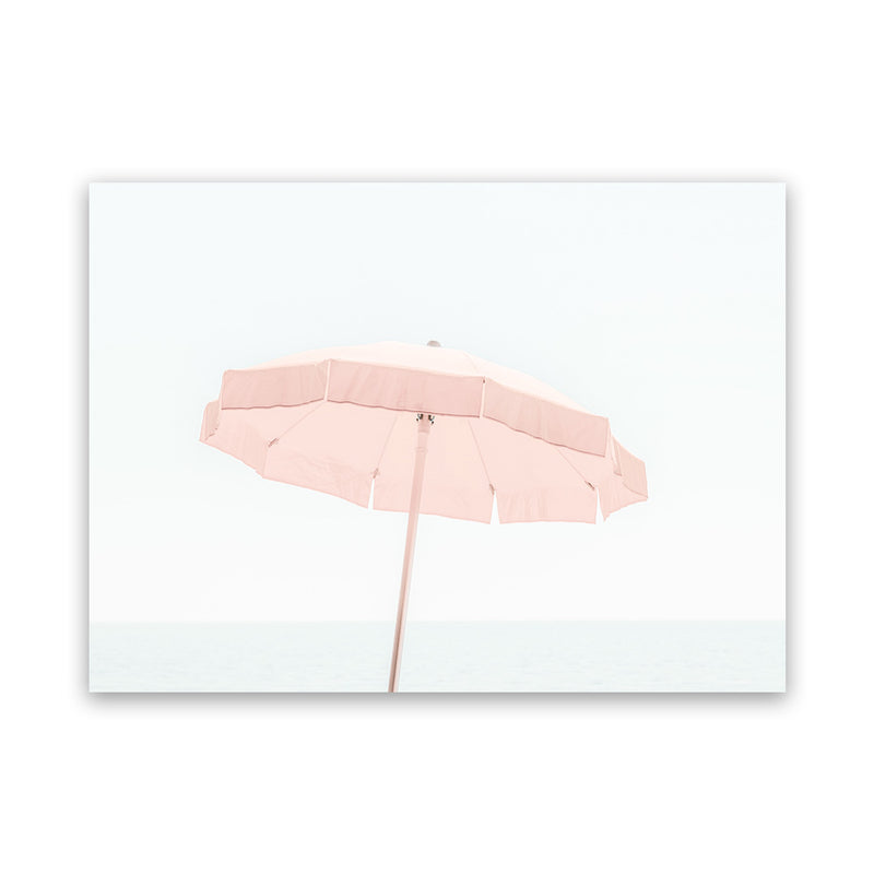 Shop Pink Parasol Photo Canvas Art Print-Boho, Coastal, Horizontal, Landscape, Photography, Photography Canvas Prints, Pink, Rectangle, View All, White-framed wall decor artwork