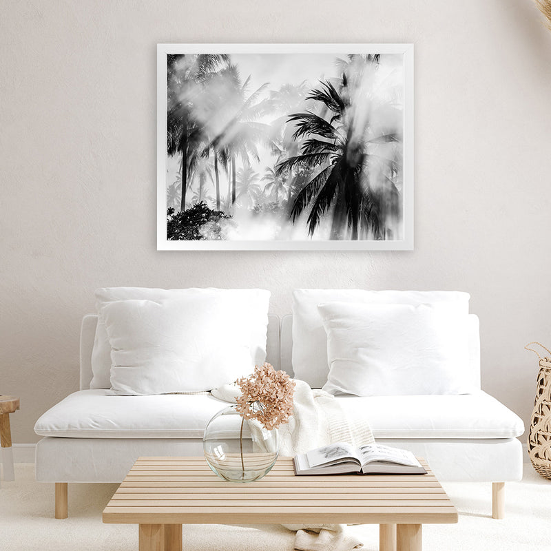 Shop Monochrome Palms Photo Art Print-Black, Coastal, Horizontal, Landscape, Photography, Rectangle, Tropical, View All-framed poster wall decor artwork