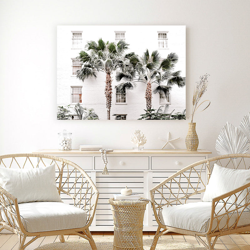 Shop Casa Palms Photo Canvas Art Print-Boho, Botanicals, Coastal, Green, Landscape, Photography, Photography Canvas Prints, Tropical, View All, White-framed wall decor artwork